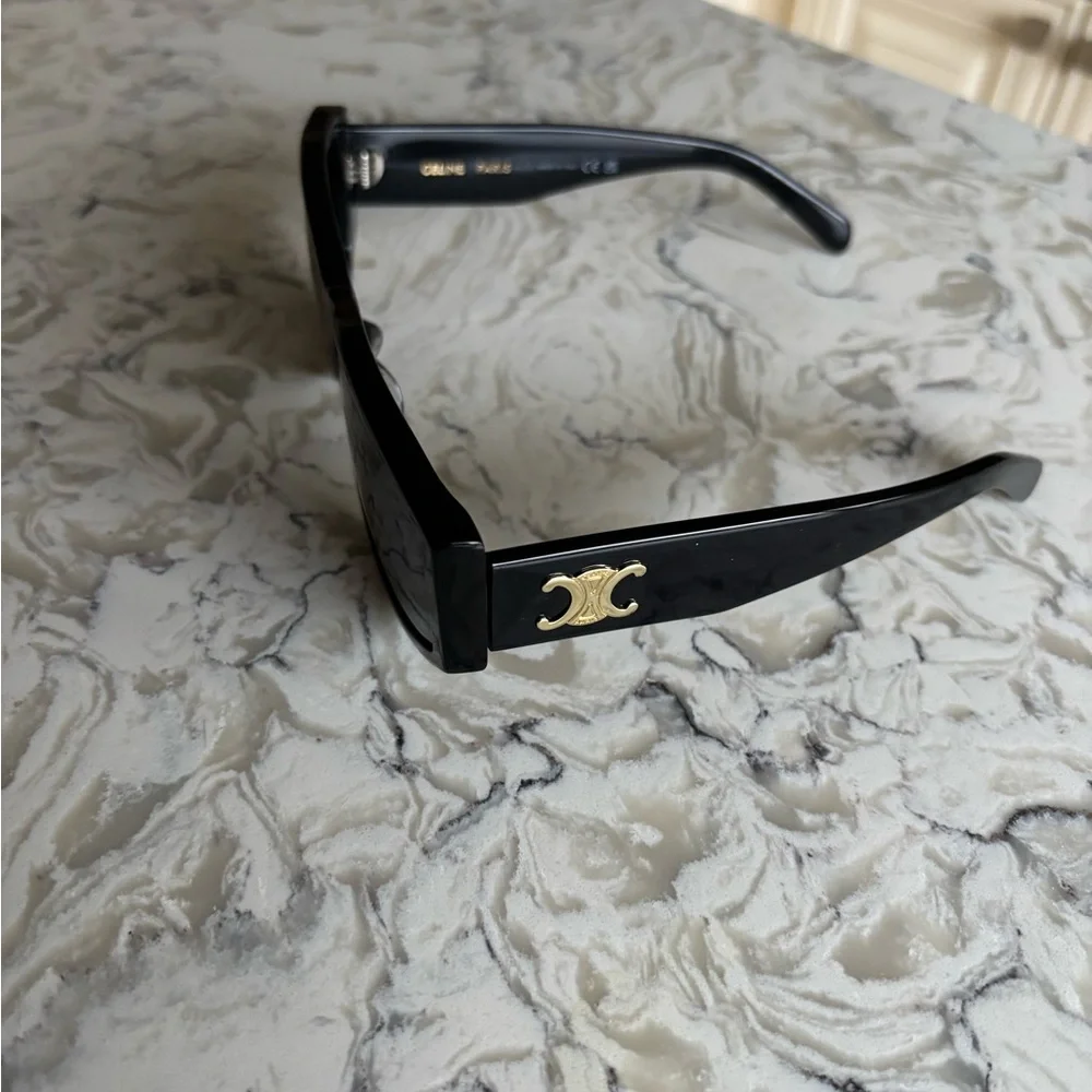 Celine Black Rectangular Cat-Eye Sunglasses with Gold Logo